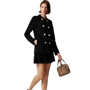 J.Crew Warwick Sweater Blazer XS Black Gold Buttons Peacoat Merino Wool NWT